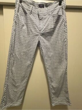 NYDJ pants with blue and white geometric pattern Marilyn crop size 6